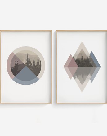 Zestaw 2 geometrycznych grafik na ścianę, skandynawski styl, nordic style., Grawisfera