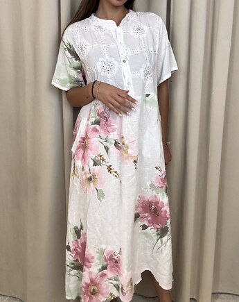 Lniana sukienka w kwiaty Bianco, SOLO moda
