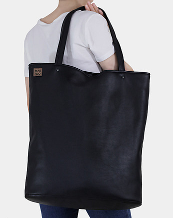 Mega shopper duża torba czarna na zamek, hairoo