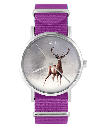 Zegarek - Jeleń 2 - amarant, nylonowy, yenoo