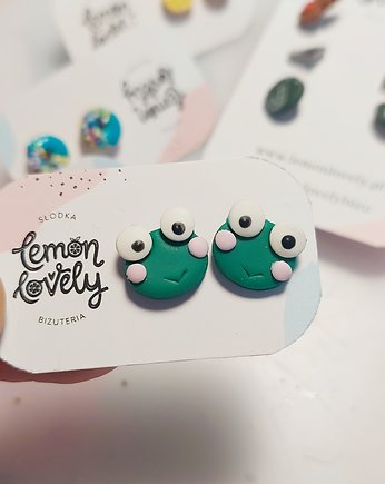 Żabki małe kolczyki na sztyfcie srebro stal, Lemon Lovely
