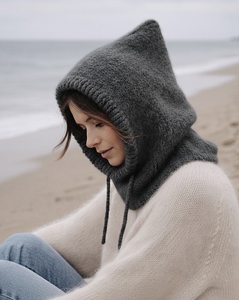 Delikatna balaclava kominiarka kaptur czapka alpaka jedwab ręczna robota kolory, splotomaniaa