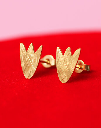 Małe kolczyki podłużne złote tulipany - sztyfty, Fox and Jewelry