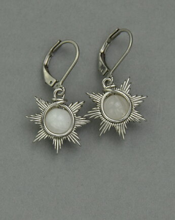 Małe kolczyki słoneczka kamień księżycowy wire wrapping, Agata Rozanska
