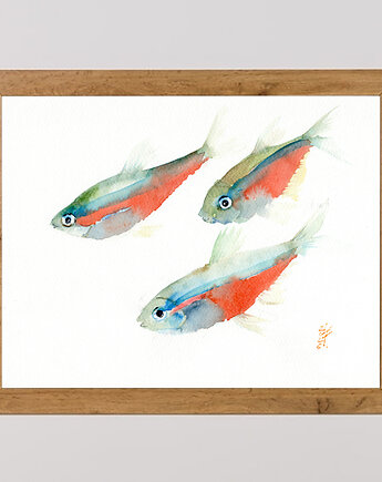 Oryginalna akwarela. Ryby, alquadro