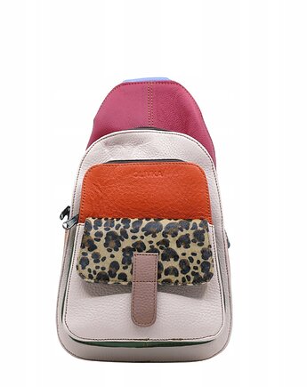 Plecak na jedno ramię skórzany kolorowy damski kieszenie ze skrawków OLIVKA, Olivka Warsaw