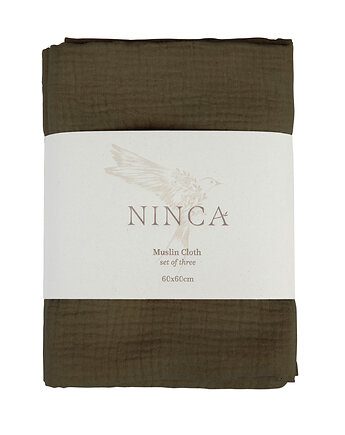 Ciemnozielone pieluszki muślinowe 3 szt, NINCA