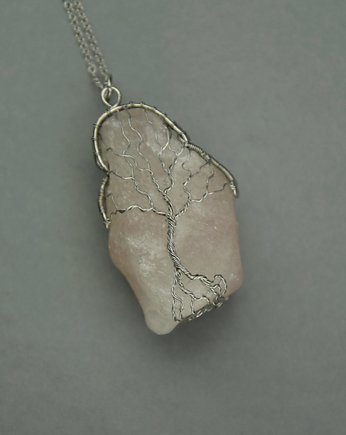 Duży wisior drzewo życia kwarc różowy wire wrapping, Agata Rozanska