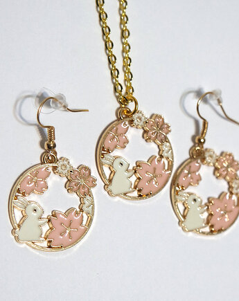 Komplet - Biały króliczek - kolczyki i naszyjnik, yenoo