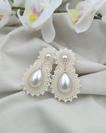 Kolczyki śmietankowe perły, kremowe perły, kolczyki soutache, Soutacheria