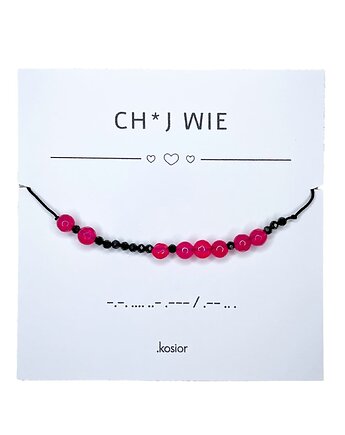 Bransoletka Jadeit malinowy i obsydian z alfabetem Morse, karolina kosior