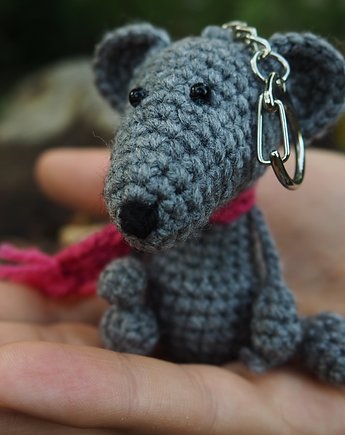 SZARY SZCZUREK - brelok, zawieszka do torby, plecaka, kluczy, wernika