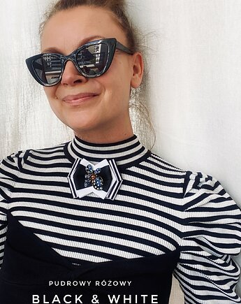 Brosza Black & White z efektowym kwiatem w kropeczki New, Pudrowy Różowy