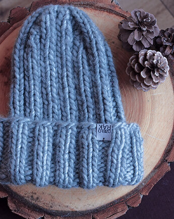 Czapka merino szara HANDMADE, dziergane.opowiesci