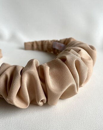 Beżowa jedwabna marszczona opaska Beige Silk maxi, Volie Line