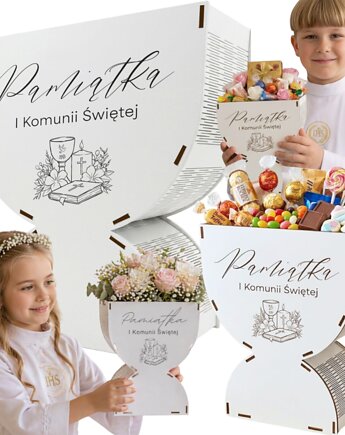 Kielich Komunijny IHS na Słodycze Kwiaty Pudełko BOX Prezent dla Dziecka, smxdsgn
