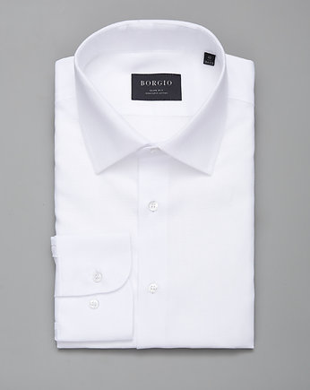 Koszula męska dł. rękaw biały slim fit 00276, BORGIO