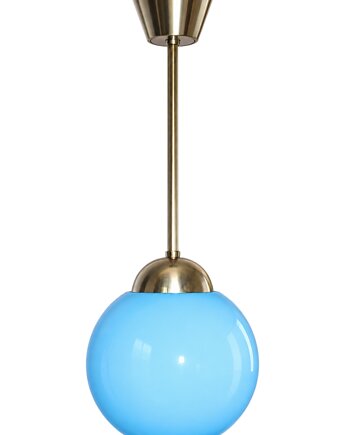 Lampa wisząca z niebieskim szklanym kloszem, lata 40., Relikt design