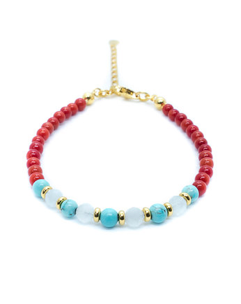 Bransoletka czerwony koral z turkusem, Under lucky bead
