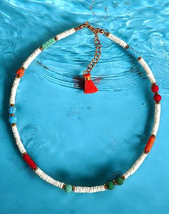 Summer collection: naszyjnik - choker : muszla biała i lawa multicolor, kaktusia