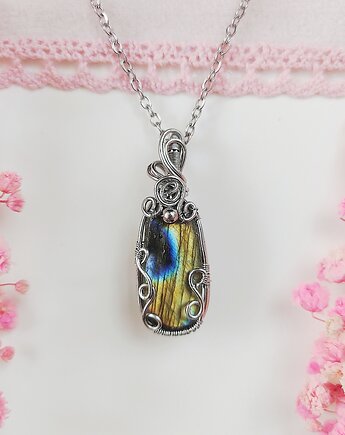 Naszyjnik Labradoryt stal chirurgiczna wisiorek handmade, byNostawen