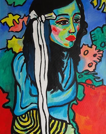 Duży obraz olej na płótnie  dziewczyna ze wstęgą ekspresjonizm, alice oil on canvas