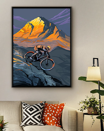 Plakat kolarstwo górskie - zachód słońca, minimalmill