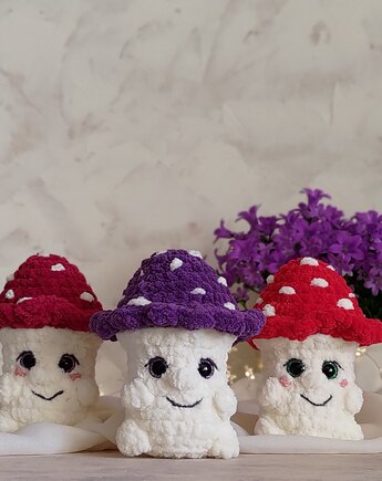 Muchomorek pluszowy fioletowy, Zabawka grzybek, Prezent dla dziecka, EcoToysByNastya