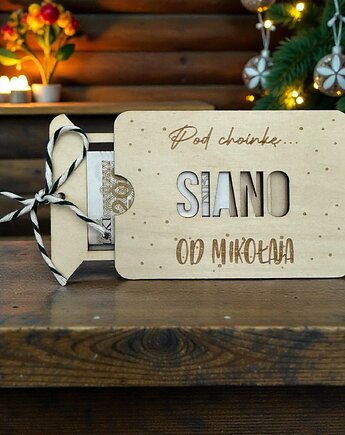 Pudełko na pieniądze SIANO prezent świąteczny Mikołaj PERSONALIZACJA, STREET WOOD