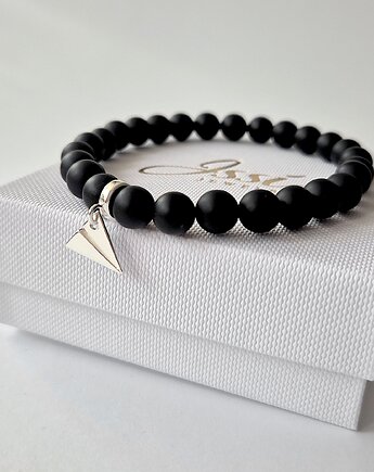 Bransoletka PAPER PLANE onyks matowy  i srebro 925, ISSI Jewelry