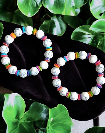 HOT TREND : bransoletka : summer collection : howlit 12mm, kolorowa muszla, kaktusia