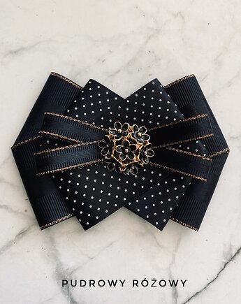 Klasyk! Brosza  z delikatnymi czarno złotymi kwiatkami, Pudrowy Różowy
