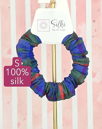 S wąska gumka jedwabna do włosów jedwab naturalny scrunchie niebieska, Silki