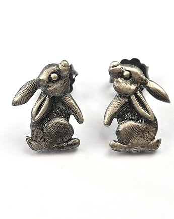 Kolczyki srebrne z zajączkami szare małe, VENUS GALERIA