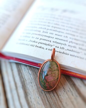 Agat arbuzowy miedziany wisiorek - talizman równowagi i harmonii, Treemasters Copper Jewelry