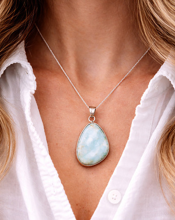 Naszyjnik z naturalnego larimaru i srebra, Zawieszka z larimaru, Wisiorek, Amber Charm