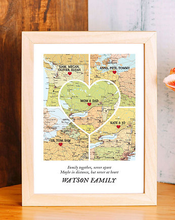 Plakat Personalizowana mapa rodzina 5 lokalizacji, wejustlikeprints
