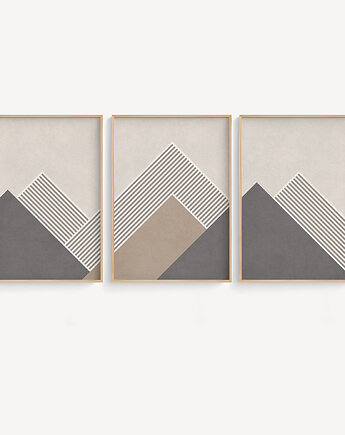 Zestaw plakatów w stylu skandynawskim, góry, abstrakcja geometryczna., Grawisfera