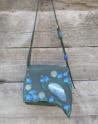 Teczka, listonoszka skórzana, wykonana ręcznie ,,Łąka '', pracownia kala