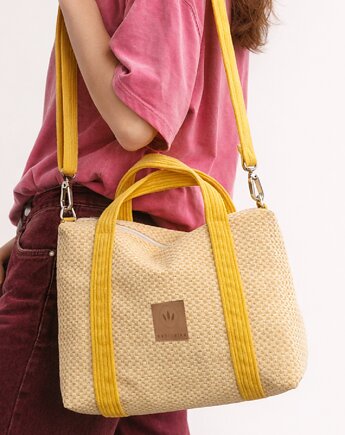 Welurowa torebka kuferek Traveler Żółta, sabi tatka