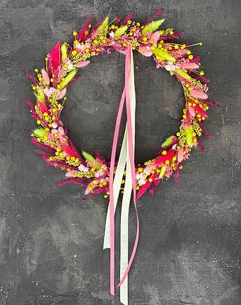 Kolorowy wianek z naturalnych, suszonych roślin, Rosa