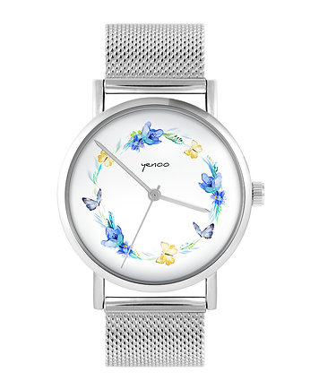 Zegarek - Wianek, motyle - bransoleta mesh, yenoo