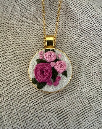 Ręcznie wyszywany naszyjnik "Różowe róże", ReinerArt