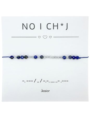Bransoletka z alfabetem Morse Lapis lazuli, Kamień księżycowy, karolina kosior