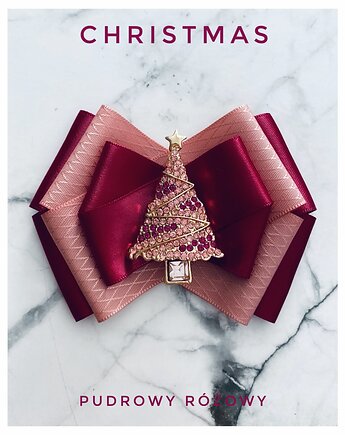 Brosza z Choinką Mikołajki Święta, Pudrowy Różowy
