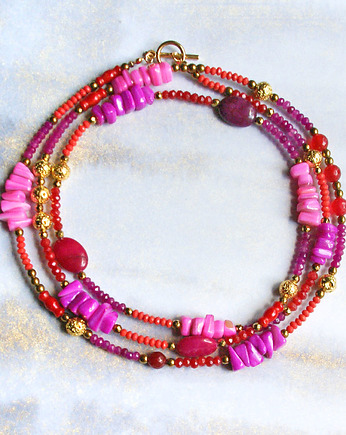 UNIKATOWY sznur kamieni 122cm : korale : naszyjnik FUCHSIA & RED, kaktusia