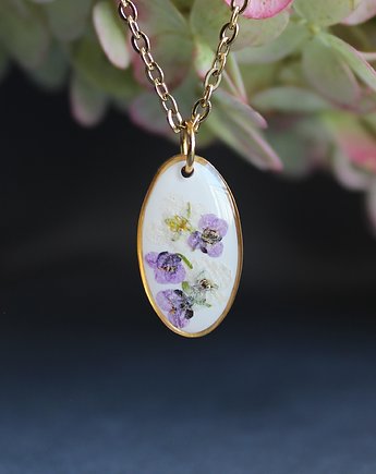 Złota zawieszka złoty wisiorek biżuteria kwiat jajowata fioletowa, zkwiatem