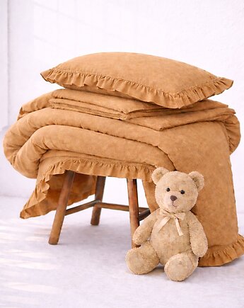 Lniana pościel dziecięca z falbanką - karmel, Linen House