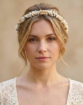 Delikatny naturalny wianek ślubny - suszone kwiaty, Lola White