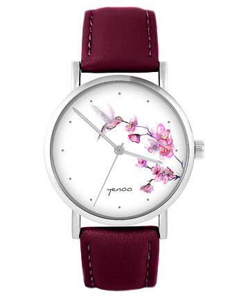 Zegarek - Koliber - skórzany, burgund, yenoo